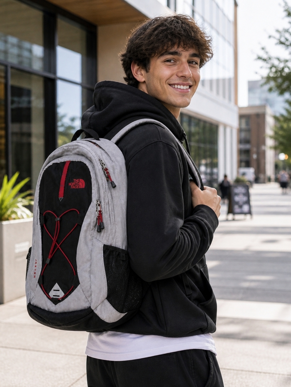 The North Face Jester Backpack Gray Black Red Laptop School Travel Bag EUC